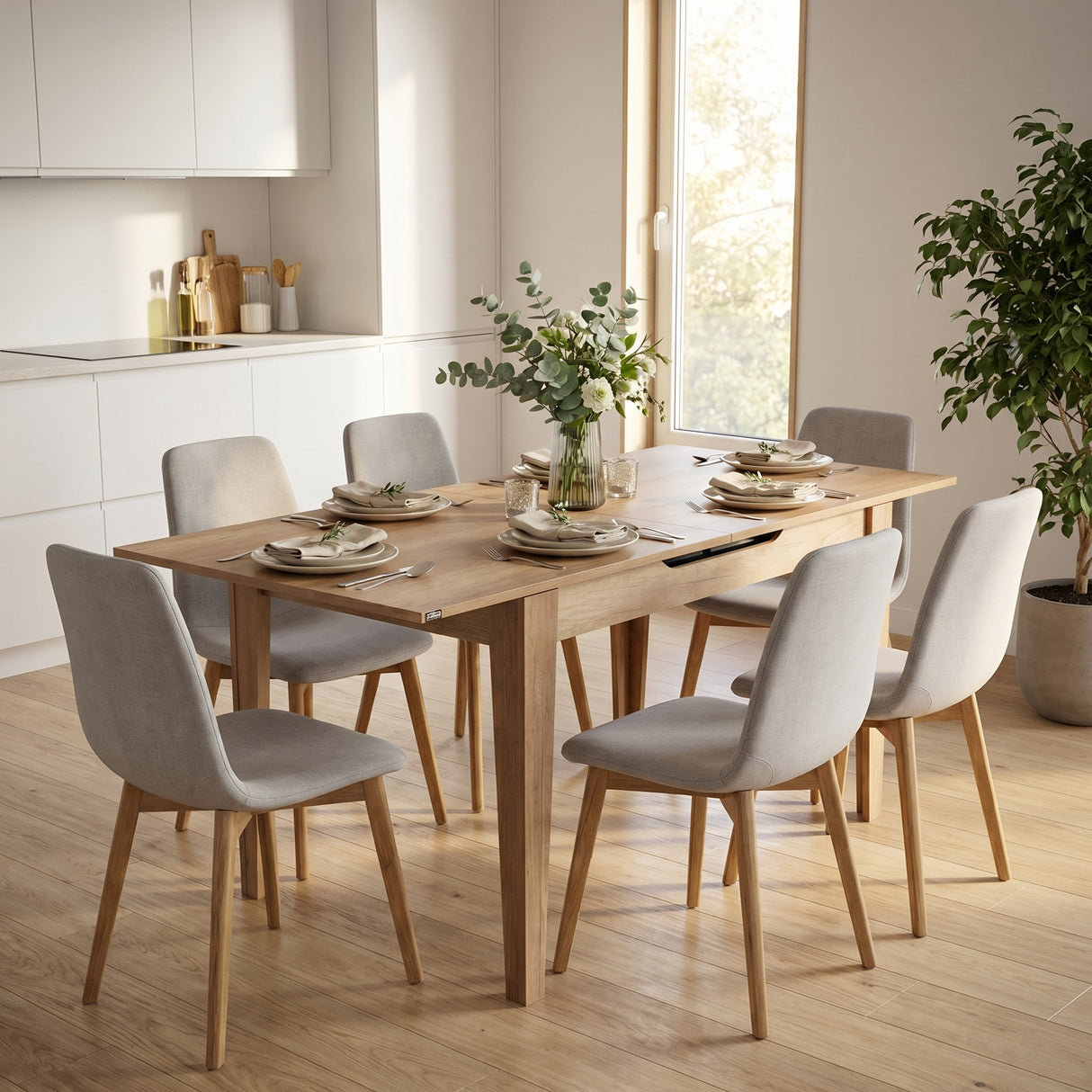 Masă Dining Adore, Design Modern, Extensibilă, 120–150 cm, 120x70x75 cm - Lemn Natural