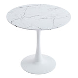Masa dining Balou, Aspect marmura, D90x73 cm - Alb