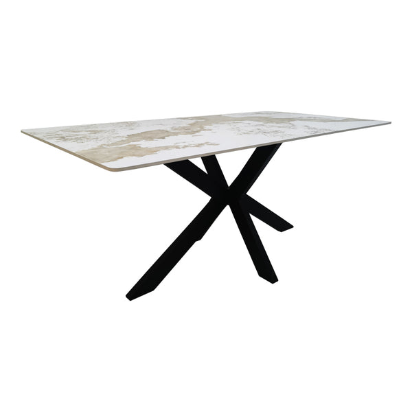 Masa dining Bethan, Aspect marmura, Alb, 180x90x75 cm