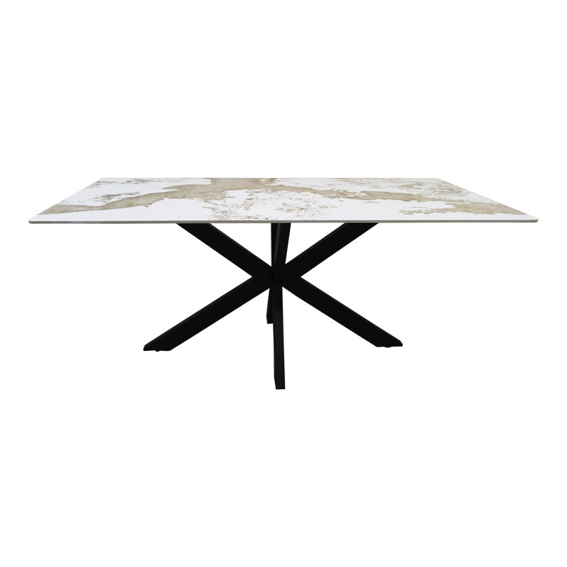 Masa dining Bethan, Aspect marmura, Alb, 180x90x75 cm, imagine ambient