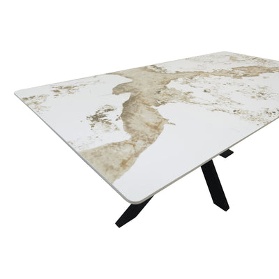 Masa dining Bethan, Aspect marmura, Alb, 180x90x75 cm, imagine produs 4