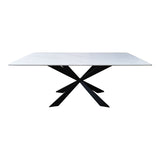 Masa dining cu blat din piatra sinterizata model Mattias, structura metalica, neagra, 180x90x75 cm - Alb