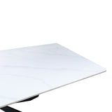 Masa dining cu blat din piatra sinterizata model Mattias, structura metalica, neagra, 180x90x75 cm - Alb