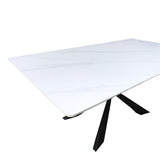 Masa dining cu blat din piatra sinterizata model Mattias, structura metalica, neagra, 180x90x75 cm - Alb
