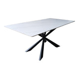 Masa dining cu blat din piatra sinterizata model Mattias, structura metalica, neagra, 180x90x75 cm - Alb