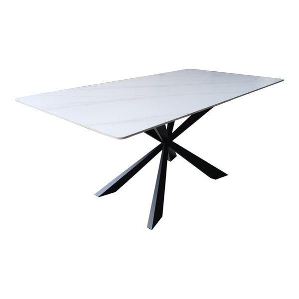 Masa dining cu blat din piatra sinterizata model Mattias, structura metalica, Alb - Negru, 180x90x75 cm
