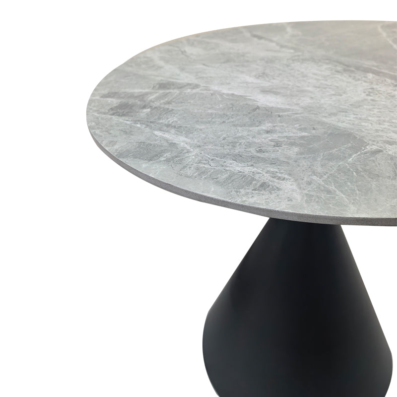 Masa dining Flenada, Piatra sinterizata, Gri marmurat-Negru, D80x76 cm, detaliu produs