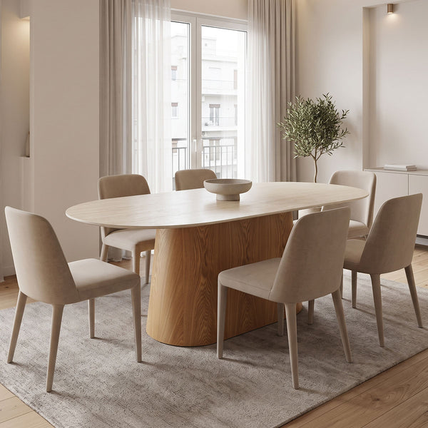 Masa dining Karlino, aspect travertin, Travertin-Natural, 180x90x76 cm