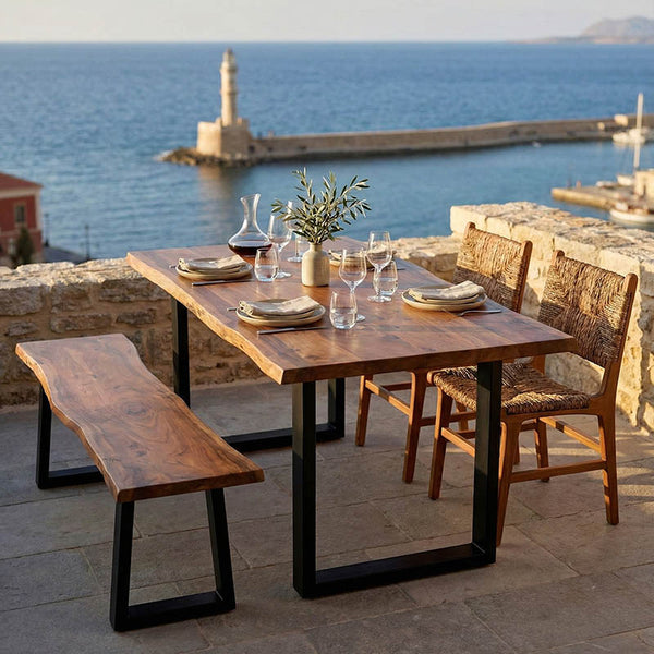 Masă dining Miles, Lemn Masiv de Acacia, Picioare Metalice, Negre, 160x90x76 cm