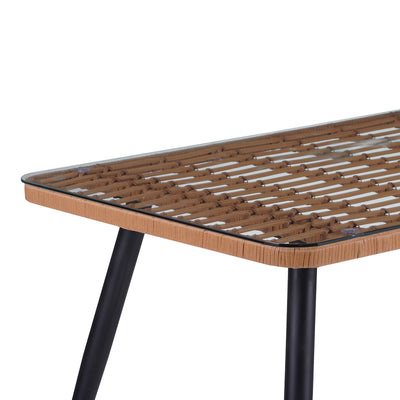 Masa dining Naoki, Sticla-Ratan, Lemn, Natur, 140x80x78 cm, perspectiva suplimentara
