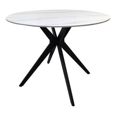 Masa dining Orbital, Piatra sinterizata, Alb marmurat-Negru, D100x76 cm
