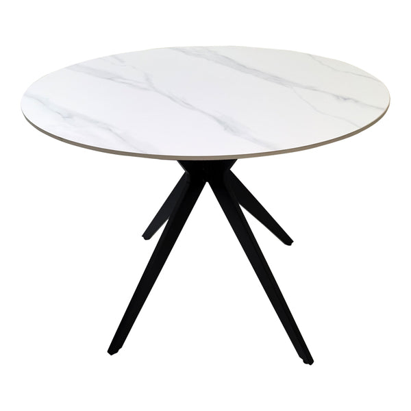 Masa dining Orbital, Piatra sinterizata, Alb marmurat-Negru, D100x76 cm