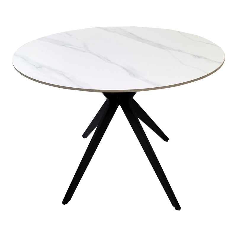 Masa dining Orbital, Piatra sinterizata, Alb marmurat-Negru, D100x76 cm, imagine ambient