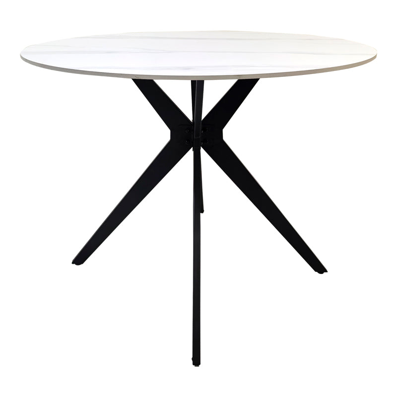 Masa dining Orbital, Piatra sinterizata, Alb marmurat-Negru, D100x76 cm, detaliu produs