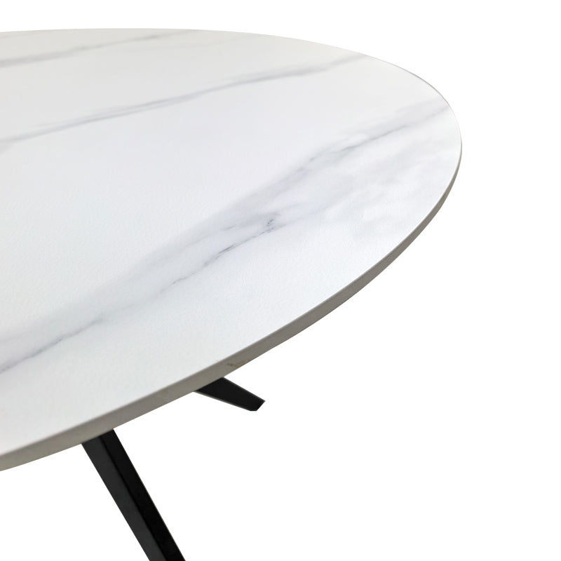 Masa dining Orbital, Piatra sinterizata, Alb marmurat-Negru, D100x76 cm, imagine produs 4