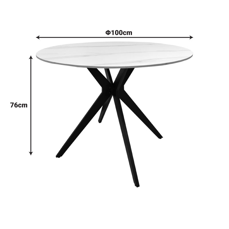 Masa dining Orbital, Piatra sinterizata, Alb marmurat-Negru, D100x76 cm, imagine produs 5