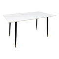 Masa Dining Pembe, Piatra Sintetizata/Marmura Alba, Picioare metal Negru, 140x80x75 cm