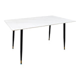 Masa Dining Pembe, Piatra Sintetizata/Marmura Alba, Picioare metal, Negru, 140x80x75 cm