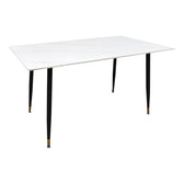 Masa Dining Pembe, Piatra Sintetizata/Marmura Alba, Picioare metal Negru, 140x80x75 cm