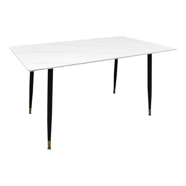 Masa Dining Pembe, Piatra Sintetizata/Marmura Alba, Picioare metal, Negru, 140x80x75 cm