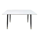Masa Dining Pembe, Piatra Sintetizata/Marmura Alba, Picioare metal, Negru, 140x80x75 cm