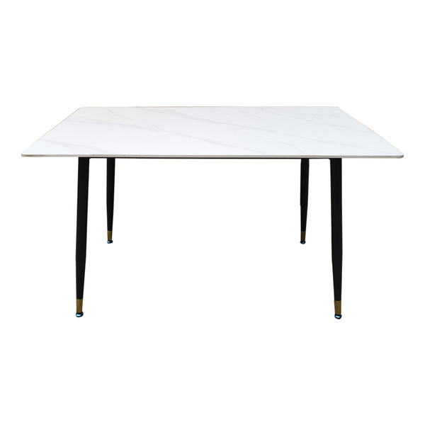 Masa Dining Pembe, Piatra Sintetizata/Marmura Alba, Picioare metal, Negru, 140x80x75 cm