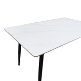 Masa Dining Pembe, Piatra Sintetizata/Marmura Alba, Picioare metal, Negru, 140x80x75 cm