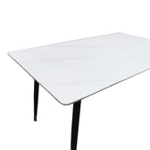 Masa Dining Pembe, Piatra Sintetizata/Marmura Alba, Picioare metal, Negru, 140x80x75 cm, detaliu produs