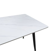 Masa Dining Pembe, Piatra Sintetizata/Marmura Alba, Picioare metal, Negru, 140x80x75 cm, perspectiva suplimentara