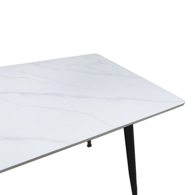 Masa Dining Pembe, Piatra Sintetizata/Marmura Alba, Picioare metal, Negru, 140x80x75 cm, perspectiva suplimentara