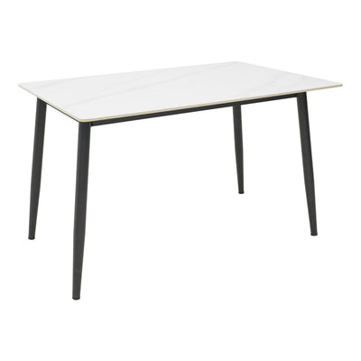 Masa dreptunghiulara cu blat din piatra sinterizata Gustas, Picioare metal Negru, 120x80x76 cm