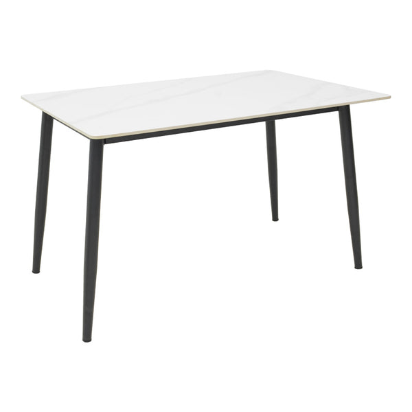 Masa dreptunghiulara cu blat din piatra sinterizata Gustas, Picioare metal, Negru, 120x80x76 cm