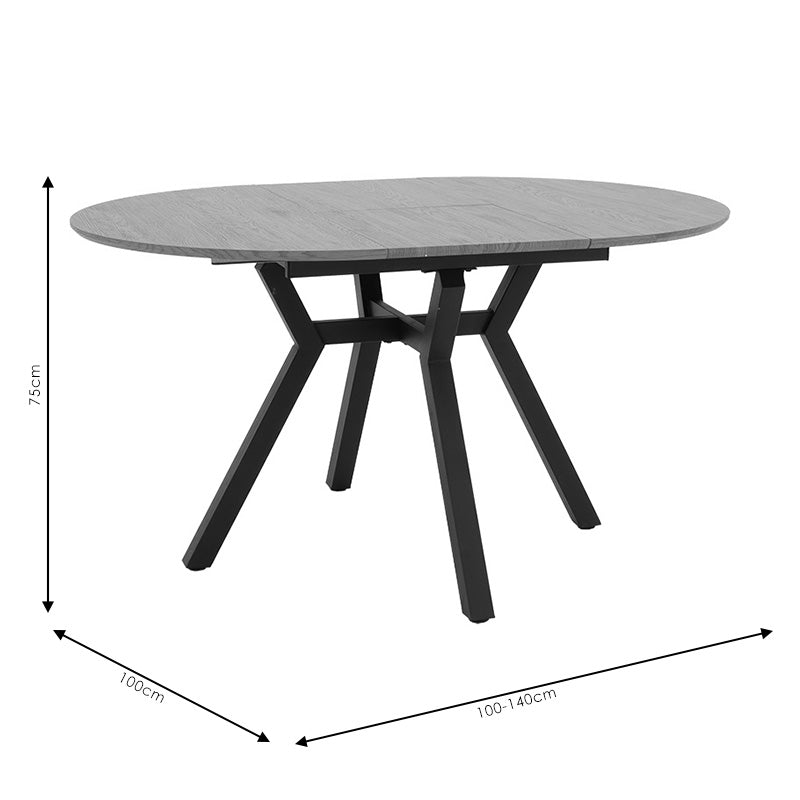 Masa extensibila Frances, Sonoma-negru, 100-140x100x75 cm - Alb