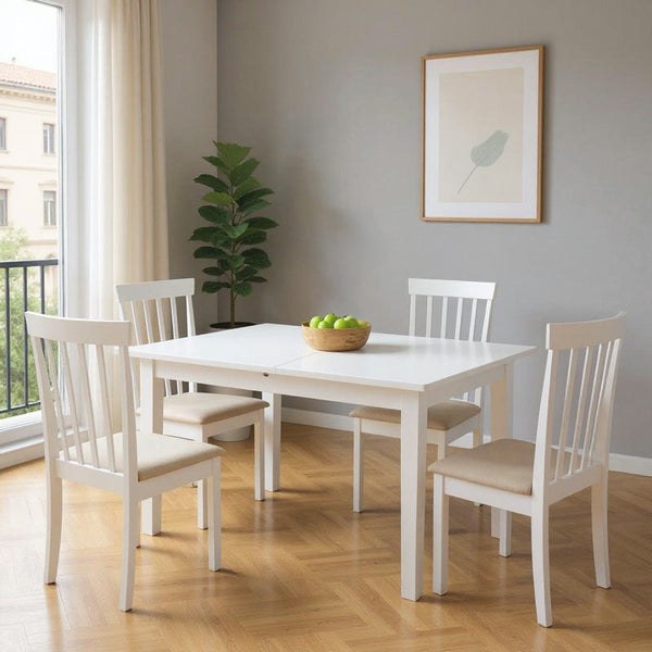 Masă de sufragerie extensibilă Mabor-Houston, Lemn, Alb - Nuc, 120-150x80x74 cm