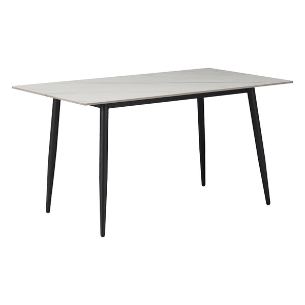 Masa Gustas piatra sinterizata alb cu metal, negru, 160x80x75 cm