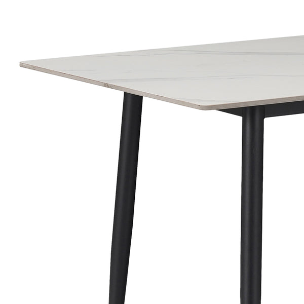 Masa Gustas piatra sinterizata alb cu metal, negru, 160x80x75 cm