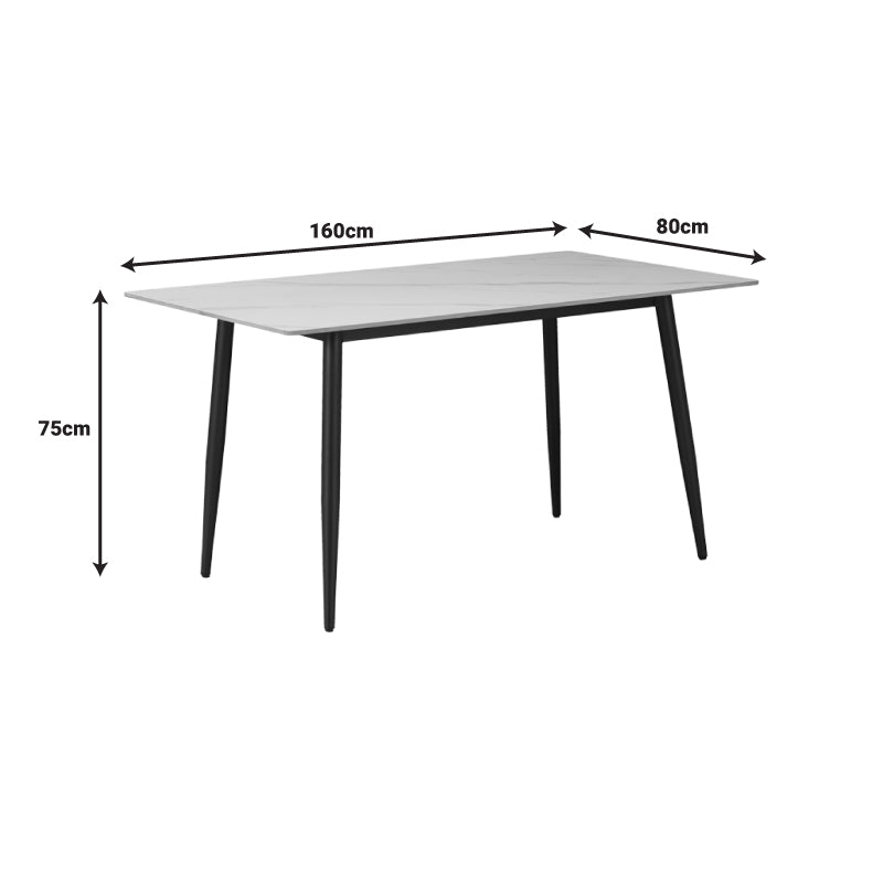 Masa Gustas piatra sinterizata alb cu metal, negru, 160x80x75 cm, perspectiva suplimentara