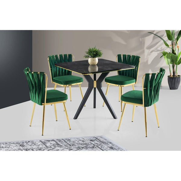 Masă Kare Ares Dining Table, Metalic, Auriu - Negru - Alb, 87x75x87 cm