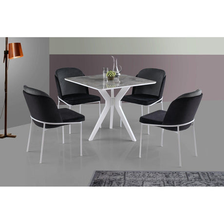 Masă Kare Ares Dining Table, Metalic, Auriu - Negru - Alb, 87x75x87 cm