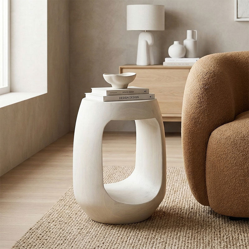 Masă laterală cu design practic Lenora, Stil Modern, Lemn de Mango Solid, Natural, 33x45 cm - WHITE