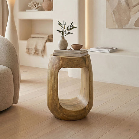 Masă laterală cu design practic Lenora, Stil Modern, Lemn de Mango Solid, Natural, 33x45 cm