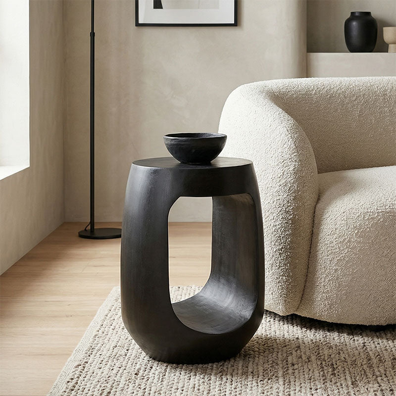 Masă laterală cu design practic Lenora, Stil Modern, Lemn de Mango Solid, Natural, 33x45 cm - BLACK
