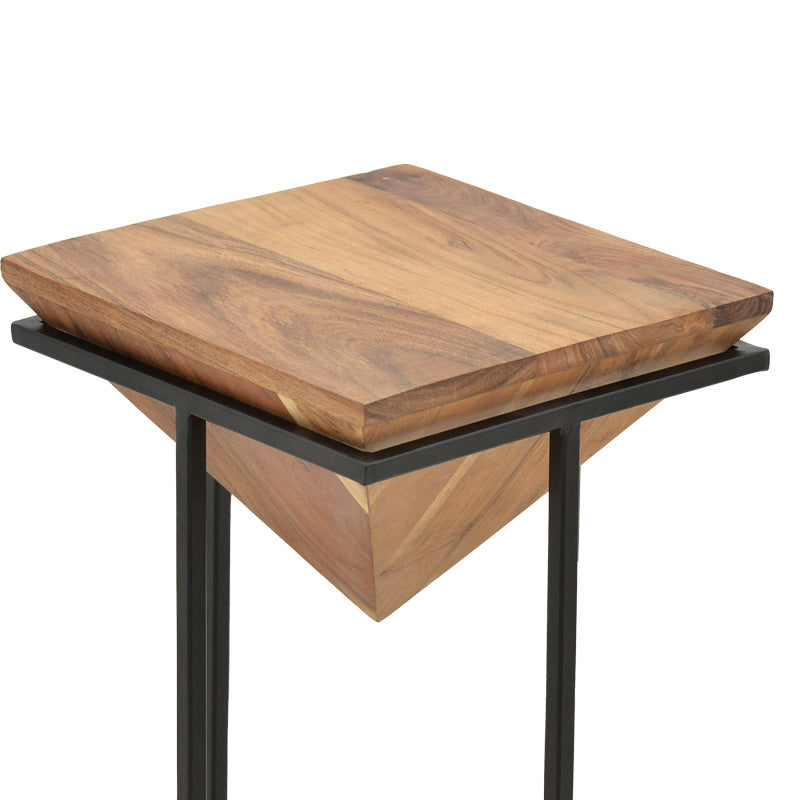 Masa laterala Miles II cu picioare negre, lemn masiv de acacia, 29x29x54 cm