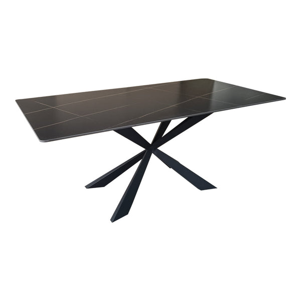 Masa dining cu blat din piatra sinterizata model Mattias, structura metalica, Alb - Negru, 180x90x75 cm