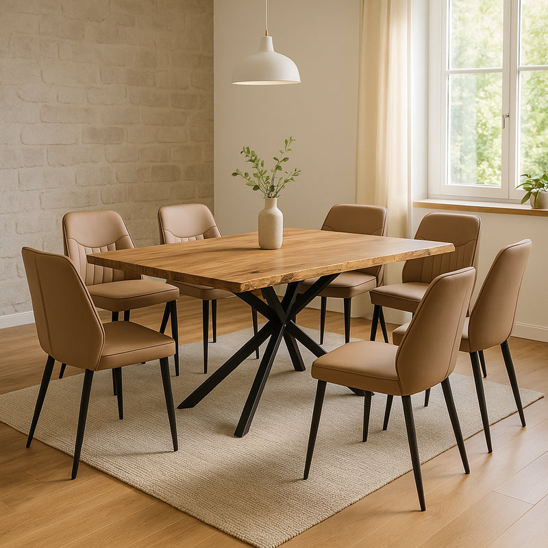 Masa Miles din lemn de salcam solid cu grosimea de 4-4 cm, Natural, 180x90x76 cm, imagine suplimentara