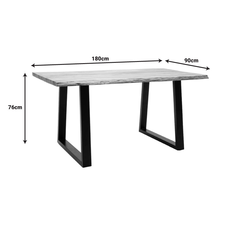 Masa Miles din lemn masiv de acacia 4-4cm, Natural, 180x90x76 cm