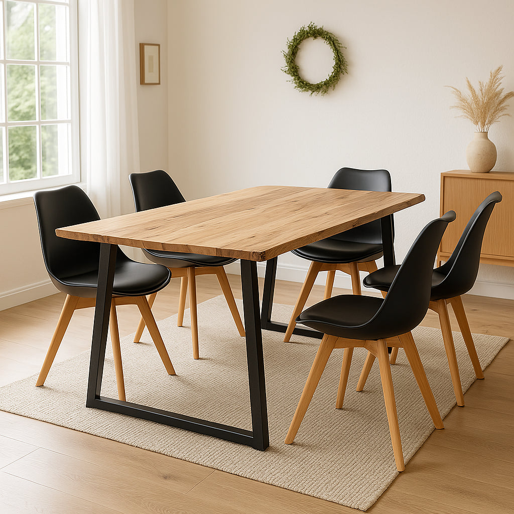 Masa Miles Slim din lemn de salcam solid cu aspect, Natural, 160x90x76 cm