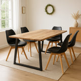 Masa Miles Slim din lemn de salcam solid cu aspect, Natural, 160x90x76 cm
