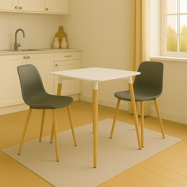 Masa Natali MDF, blat alb si picioare Naturale, 80x80x73 cm