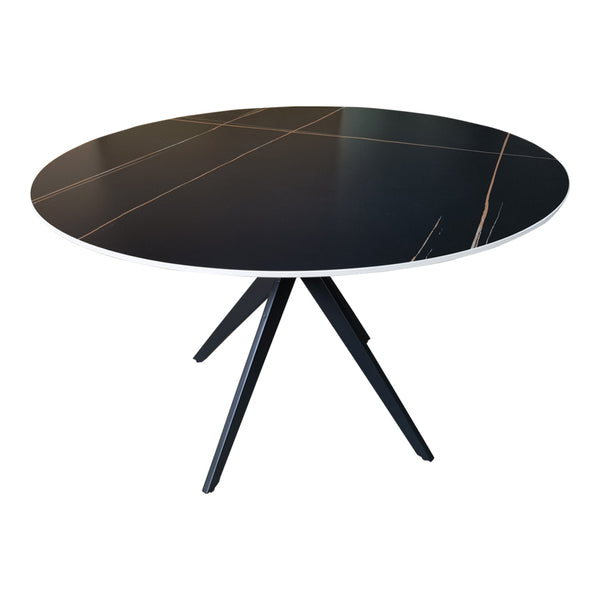 Masa rotunda cu aspect de marmura, piatra sinterizata/metal, negru, 120x76 cm